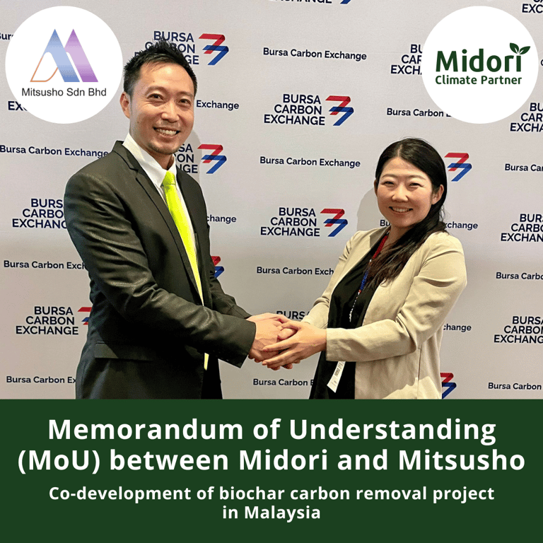 Announcement: MoU Signed Between Midori Climate Partner and MITSUSHO for Biochar Project Development in Malaysia