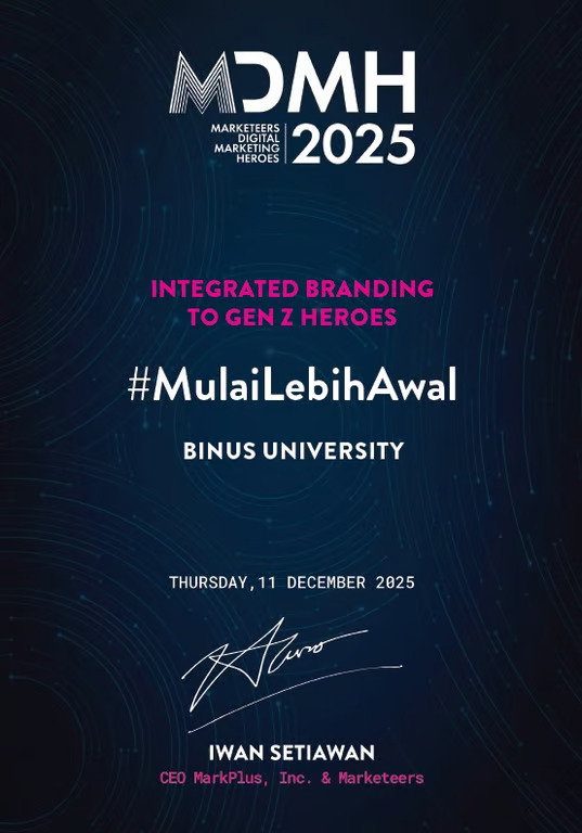 BINUS UNIVERSITY Raih Penghargaan “Marketeers Digital Marketing Heroes 2025” melalui Kampanye #MulaiLebihAwal
