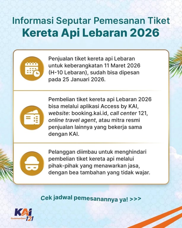 Kabar Gembira Bagi Masyarakat, KAI Akan Buka Pemesanan Tiket Lebaran, Catat Jadwalnya Agar Tidak Kehabisan