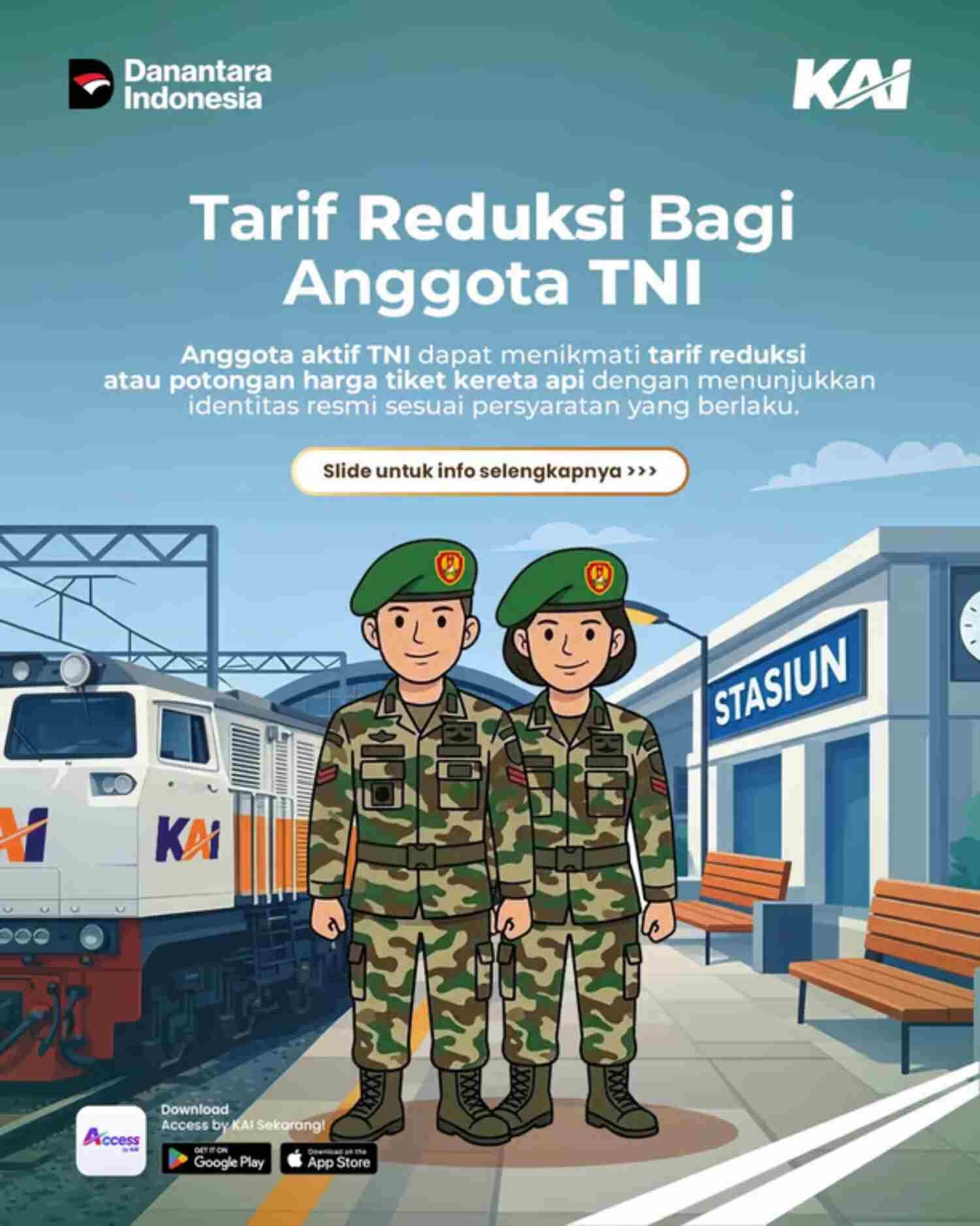 KAI Divre III Palembang Perpanjang Fasilitas Reduksi bagi Anggota TNI