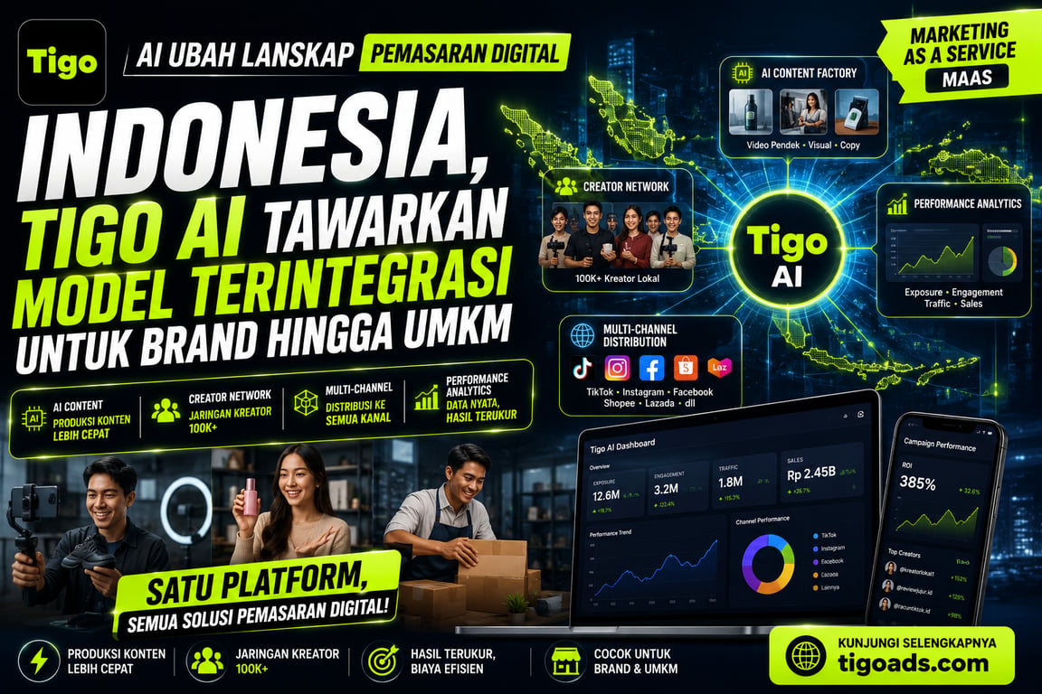 AI Ubah Lanskap Pemasaran Digital Indonesia, Tigo AI Tawarkan Model Terintegrasi untuk Brand hingga UMKM AI Ubah Lanskap Pemasaran Digital Indonesia, Tigo AI Tawarkan Model Terintegrasi untuk Brand hingga UMKM