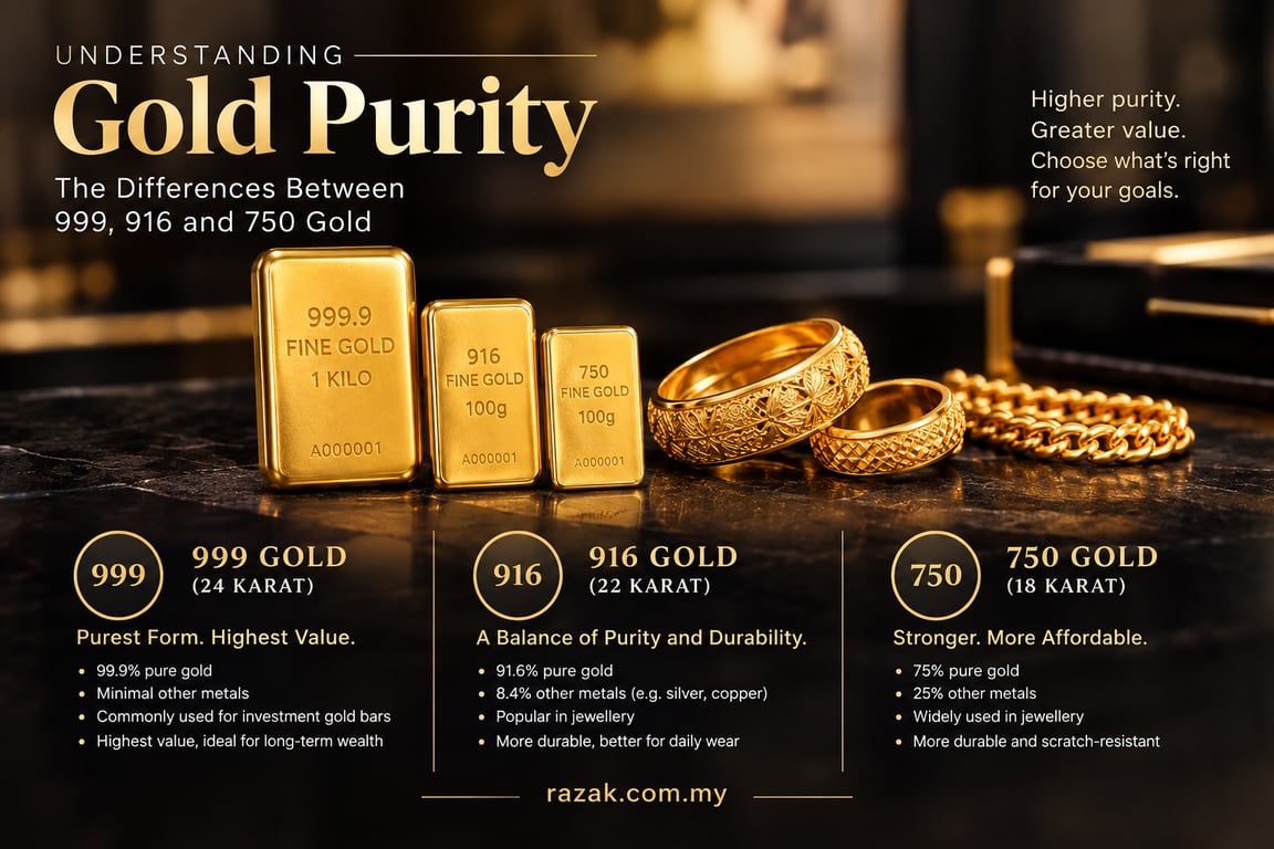 Understanding Gold Purity: The Differences Between 999, 916, and 750 Gold