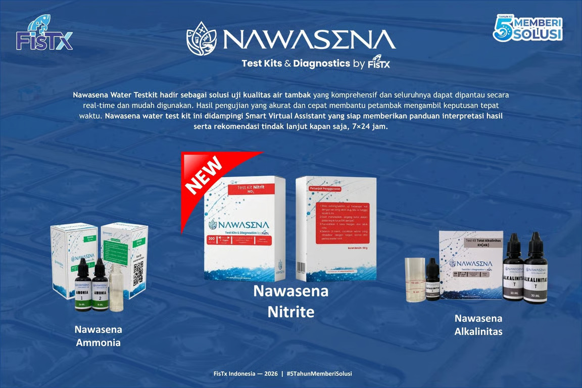 FisTx Lengkapi NAWASENA Water Test Kit dengan Varian Nitrit, Pantau Tiga Parameter Kunci Tambak Lebih Mudah dan Terjangkau FisTx Lengkapi NAWASENA Water Test Kit dengan Varian Nitrit, Pantau Tiga Parameter Kunci Tambak Lebih Mudah dan Terjangkau